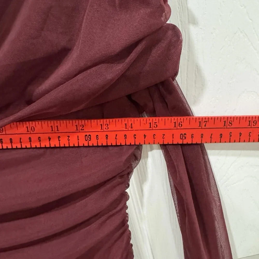 Women’s Wedding Formal Brunch Burgundy Long Dress Size Medium M Ruched Unbranded